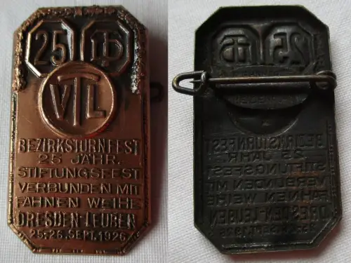 seltenes Blech Abzeichen Bezirksturnfest Dresden Leuben 25./26.9.1926 (156806)