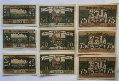 9 Banknoten Notgeld Stadt Neubrandenburg 2.Juli 1921 (103285)