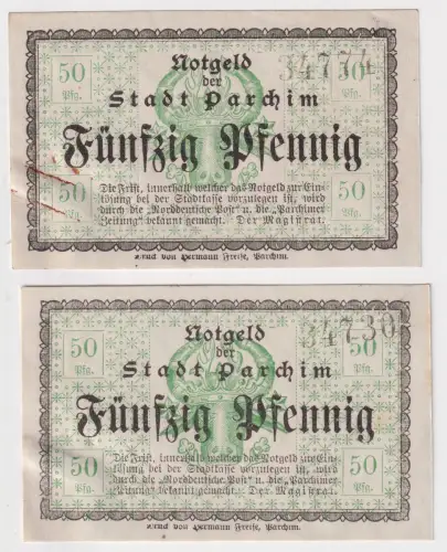 2 Banknoten Notgeld der Stadt Parchim 50 Pfennig ohne Datum (158271)