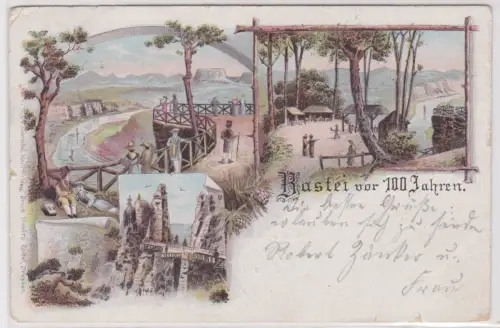 900827 Lithographie Ak Bastei vor 100 Jahren sächs. Schweiz 1907
