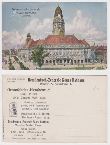 35191 Reklame Ak Hemdentuch Zentrale Neues Rathaus Dresden um 1910