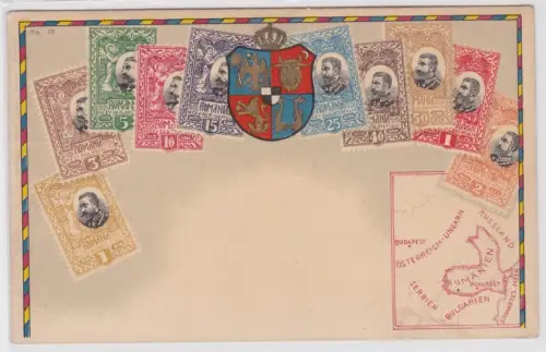 901139 Briefmarken Ak mit Briefmarken von Rumänien um 1910
