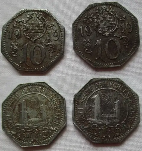 2x 10 Pfennig Eisen Münze Notgeld Stadt Hamm Bergbau 1919 (101382)