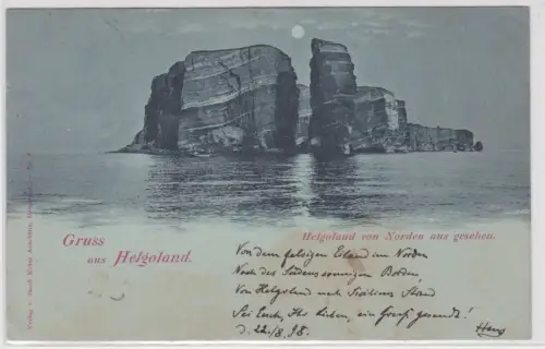67527 Mondschein Ak Gruss aus Helgoland - Insel vom Norden aus gesehen 1898
