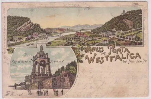 98681 Ak Lithographie Gruß aus Porta West´falica bei Minden i.W. 1898