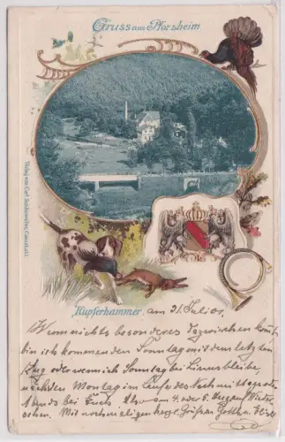 900484 Präge Ak Lithographie Gruß aus Pforzheim Kupferhammer 1901