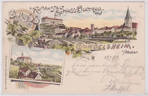 900504 Ak Lithographie Gruß aus Kuranstalt Schloß Hornegg Gundelsheim am Neckar 