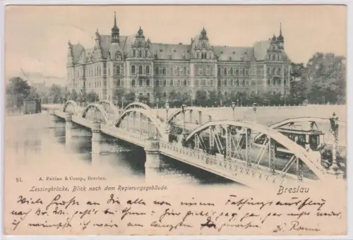 901776 Ak Breslau Lessingbrücke Blick nach dem Regierungsgebäude 1901