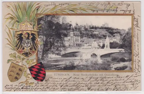 901913 Wappen Präge Ak Tübingen neue Neckarbrücke mit Österberg 1901