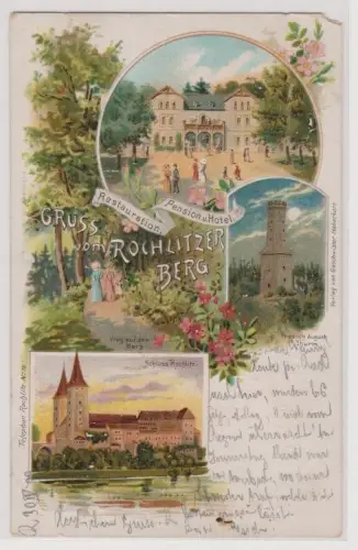 26097 AK Gruss vom Rochlitzer Berg - Restauration, Pension, Hotel, Schloss 1899