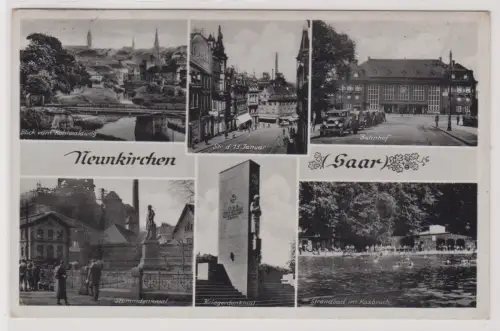 99987 AK Neunkirchen - Bahnhof, Strandbad, Kriegerdenkmal, Straßenansicht 1940