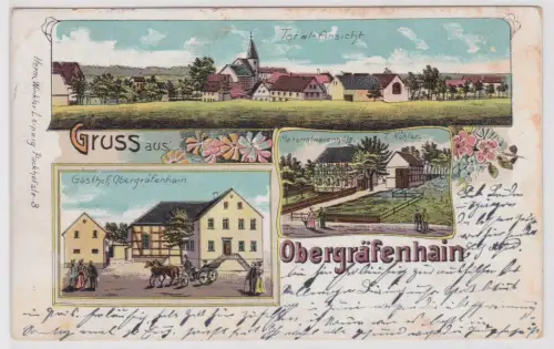 64578 Ak Lithographie Gruß aus Obergräfenhain Gasthof usw. 1913
