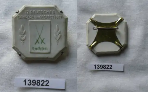 Meissner Porzellan Abzeichen 12.deutsches Sängerbundesfest 1937 Sachsen (139822)