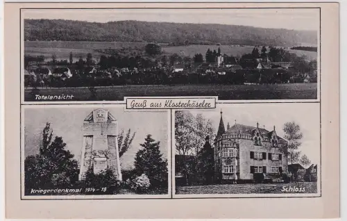 44506 Mehrbild Ak Gruß aus Klosterhäseler Totale Kriegerdenkmal Schloss um 1940