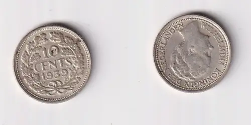 10 Cent Silber Münze Niederlande 1939 ss+ (114215)