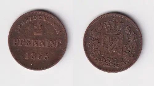 2 Pfennige Kupfer Münze Bayern 1866 f.ss (115395)