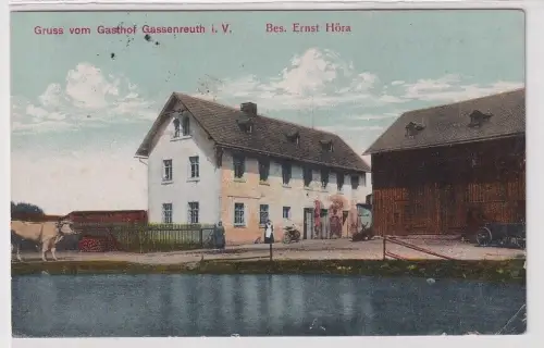 14213 AK Gruss vom Gasthof Gassenreuth im Vogtland Besitzer Ernst Höra 1923