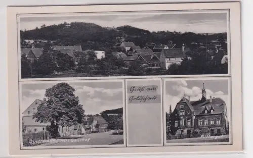 96232 Ak Gruss aus Goldschau Totale, Dorfstraße mit Gasthof, Rittergut um 1940