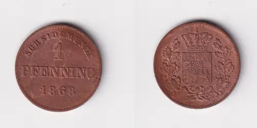1 Pfennig Kupfer Münze Bayern 1868 ss (119452)