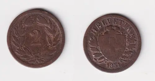 2 Rappen Kupfer Münze Schweiz 1851 A f.ss (112562)