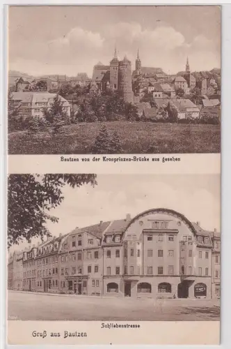 907697 AK Gruß aus Bautzen- Schliebenstrasse, Kronprinzen-Brücke 1931