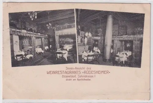 60648 Ak Düsseldorf Weinrestaurant "Rüdesheimer" Jahnstrasse 1 Innenansicht 1912
