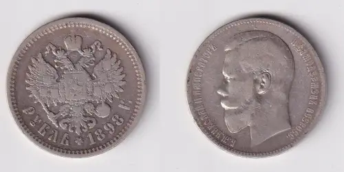 1 Rubel Silber Münze Russland Nikolaus II. 1898 f.ss (124509)