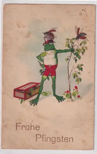 64104 AK Frohe Pfingsten - Frosch mit Zigarrenkiste voller Maikäfer 1932