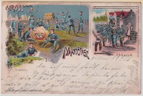 15097 Ak Lithografie Gruss vom Manöver Militär Soldaten 1897