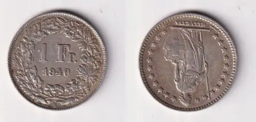 1 Franken Silber Münze Schweiz 1940 ss (145829)