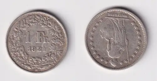 1 Franken Silber Münze Schweiz 1921 ss (149215)