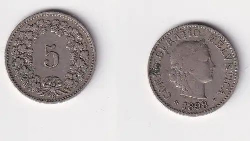 5 Rappen Nickel Münze Schweiz 1898 B (119044)