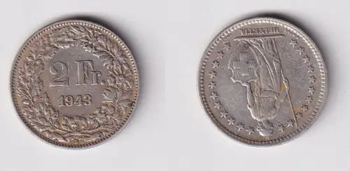 2 Franken Silber Münze Schweiz 1943 ss (147393)