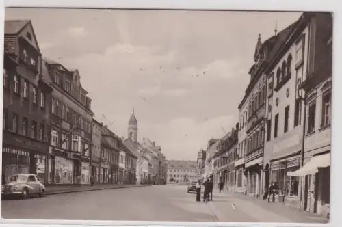 95157 AK Großenhain - Frauenmarkt, Straßenansicht mit Geschäften Saxonia 1958