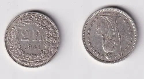 2 Franken Silber Münze Schweiz 1941 ss (146323)