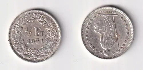 1/2 Franken Silber Münze Schweiz 1951 B ss (107386)