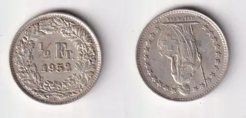 1/2 Franken Silber Münze Schweiz 1952 B ss (103430)