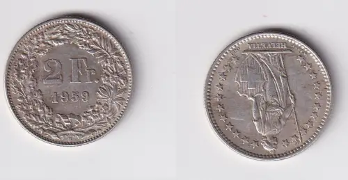 2 Franken Silber Münze Schweiz 1959 ss (140040)