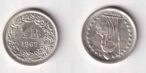 1/2 Franken Silber Münze Schweiz 1967 B Stgl. (109539)