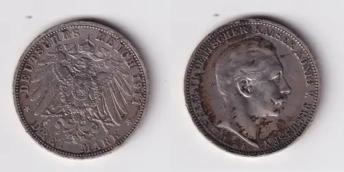 3 Mark Silbermünze Preussen Kaiser Wilhelm II 1911 A Jäger 103 ss (143675)