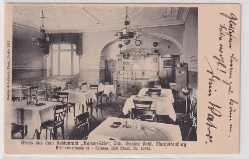 16542 Ak Gruss aus dem Restaurant Kaiser-Säle Charlottenburg Bismarckstraße 1909
