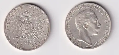 3 Mark Silbermünze Preussen Kaiser Wilhelm II 1910 A Jäger 103 f.vz (145820)