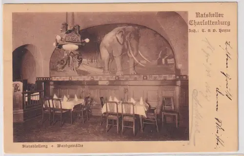 59761 Ak Ratskeller Charlottenburg Bierabteilung Wandgemälde Elefant 1909