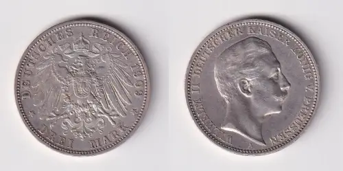 3 Mark Silbermünze Preussen Kaiser Wilhelm II 1909 A Jäger 103 ss (145562)