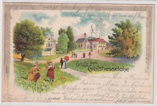 43719 Ak Lithographie Gruß aus Grosshesselohe 1900