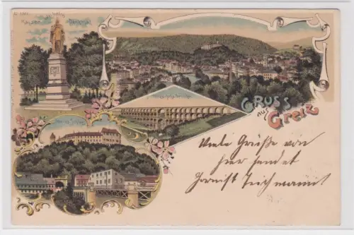 98962 AK Gruss aus Greiz - Göltzschthalbrücke, Kaiser-Wilhelm-Denkmal 1899