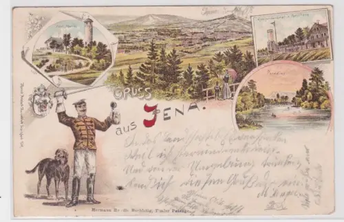 94809 AK Gruss aus Jena - Fuchsturm, Kriegerdenkmal & Forsthaus 1898