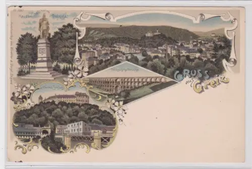 74711 AK Gruss aus Greiz - Göltzschthalbrücke, Kaiser-Wilhelm-Denkmal