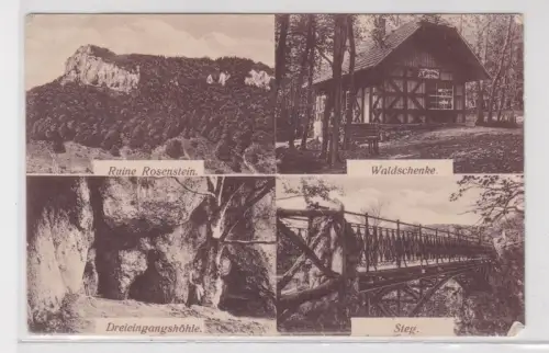 12458 AK Waldschenke Rosenstein bei Heubach - Dreieingangshöhle, Steg 1919