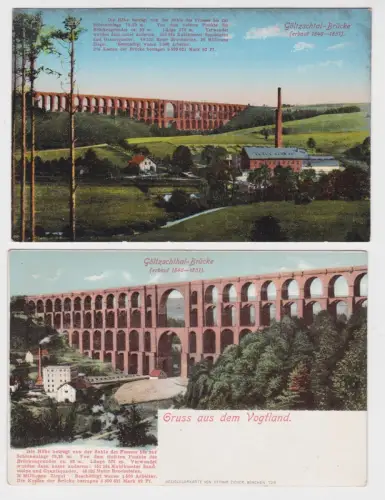 02463 2 AK Gruss aus dem Vogtland - Göltzschtal-Brücke (erbaut 1846-1851)